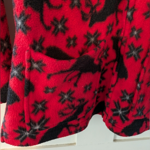Vintage Red Fleece Zip Up Jacket with Moose & Pockets- M but fits like a L - Picture 3 of 4